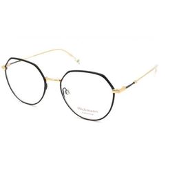Armação de Óculos de Grau  Feminina Hickmann HI10001 Hexagonal Preto com Dourado