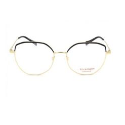 Armação de Óculos de Grau  Feminina Hickmann HI10015 Hexagonal Preto com Dourado