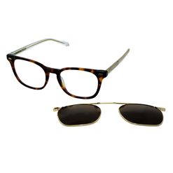 Óculos Clipon Dii Collection, modelo 1 7022, cor Demi Marrom com Dourado e Cinza Translúcido, tamanho 54