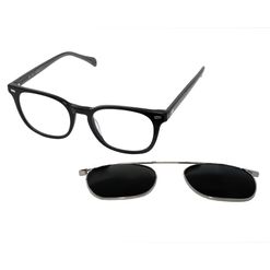 Óculos Clipon Dii Collection, modelo 1 7022, cor Preto com Prata e Cinza Translúcido, tamanho 54