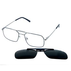 Óculos Clipon Hit, modelo 2 8025, cor Prata com Azul Marinho