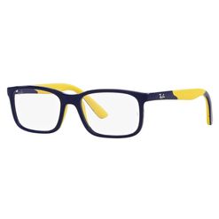 Armação de Óculos de Grau Rayban Junior, modelo RY1621, cor Azul Escuro com Amarelo, tamanho 49