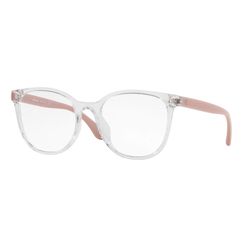 Armação de Óculos de Grau Feminina Tecnol Oval TN3092U cor Cristal Brilhante e Rosa Claro