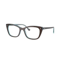 Armação de Óculos de Grau Unissex Ray-Ban Gatinho RX5433 8366 Cor Marrom e Azul Transparente
