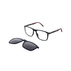 Armação de Óculos de Grau com Clip On Masculino Dii Collection Quadrado 1071 Cor  Azul com Vermelho