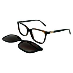 Armação de Óculos de Grau com Clipon Feminina Bulget Quadrado BG6434 G21 Cor Preto/Tartaruga