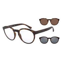 Armação de Óculos de Grau com Clipon Masculino Emporio Armani Redondo EA4152 Cor Havana Fosco