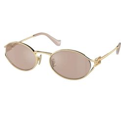Óculos de Sol Feminino Miu Miu Oval MU 52YS Cor Ouro Rosé