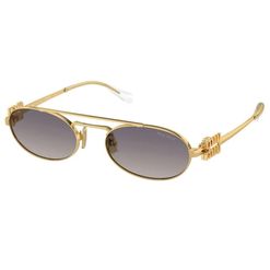Óculos de Sol Feminino Miu Miu Oval MU 54ZS Cor Dourado e Cinza Escuro