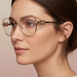 Armação de Óculos de Grau Feminina Miu Miu Borboleta MU 50XV Cor Dourada e Bege