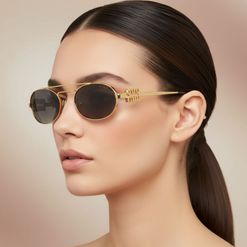 Óculos de Sol Feminino Miu Miu Oval MU 54ZS Cor Dourado e Cinza Escuro