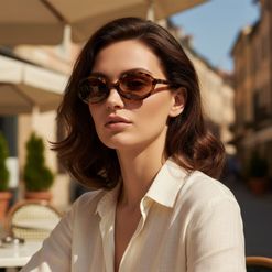 Óculos de Sol Feminino Miu Miu Oval MU 04ZS Cor Tartaruga Clara