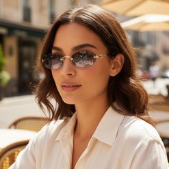 Óculos de Sol Feminino Miu Miu Oval MU A54S Cor Dourado