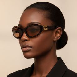 Óculos de Sol Feminino Miu Miu Oval MU 14ZS Cor Tartaruga